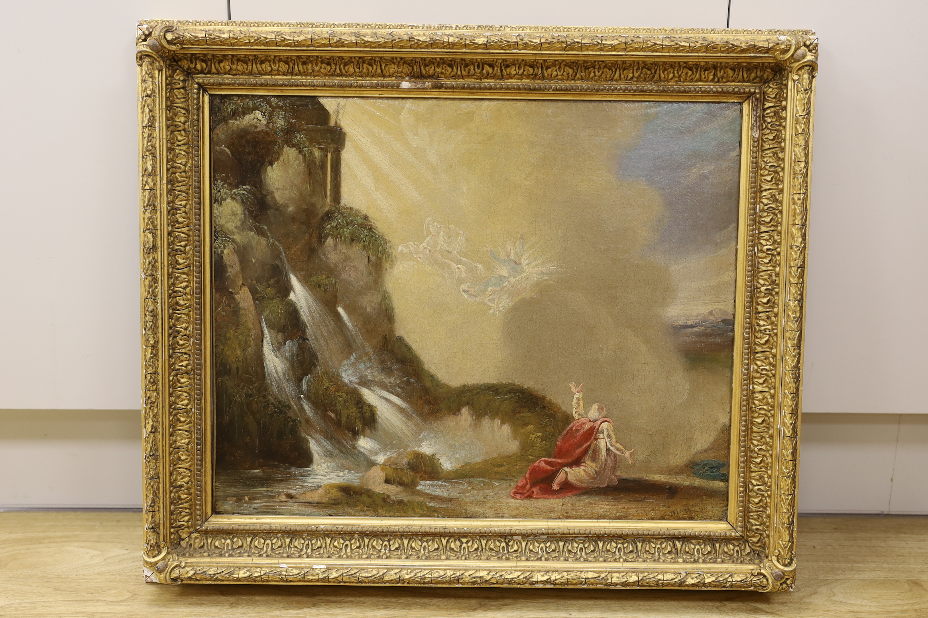 19th century English School, oil on canvas, Moses parting the Red Sea, indistinctly signed, 42 x 52cm